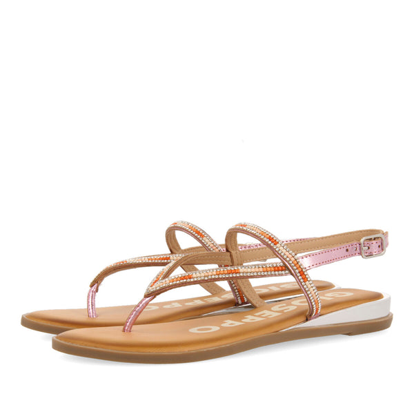 SANDALIAS ROSAS CON TIRAS Y CUENTAS MULTICOLOR PARA MUJER BELCHER 