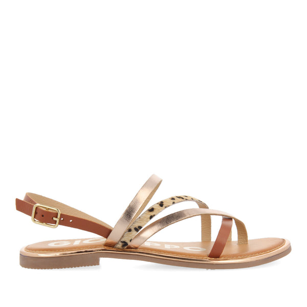 BROWN BRAIDED SANDALS WITH LEOPARD PRINT FOR WOMAN IOTA