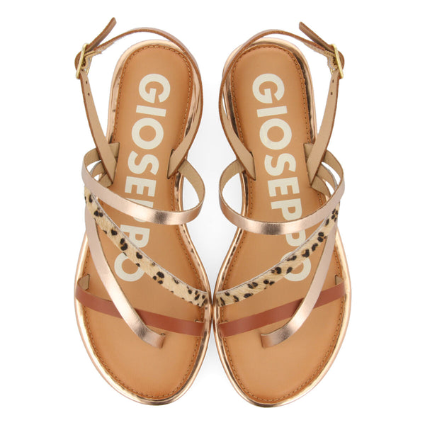 BROWN BRAIDED SANDALS WITH LEOPARD PRINT FOR WOMAN IOTA