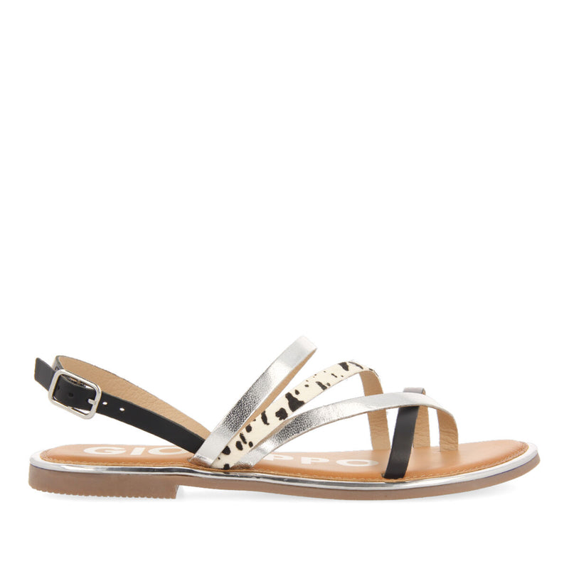 BLACK STRAPS SANDALS WITH COW PRINT FOR WOMAN IOTA