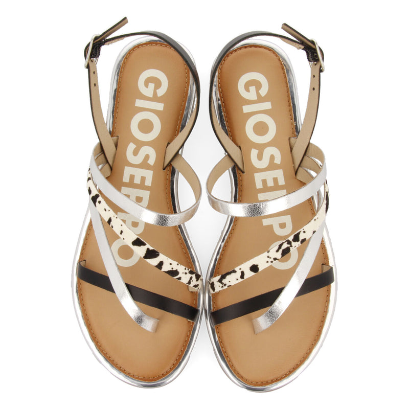 BLACK STRAPS SANDALS WITH COW PRINT FOR WOMAN IOTA