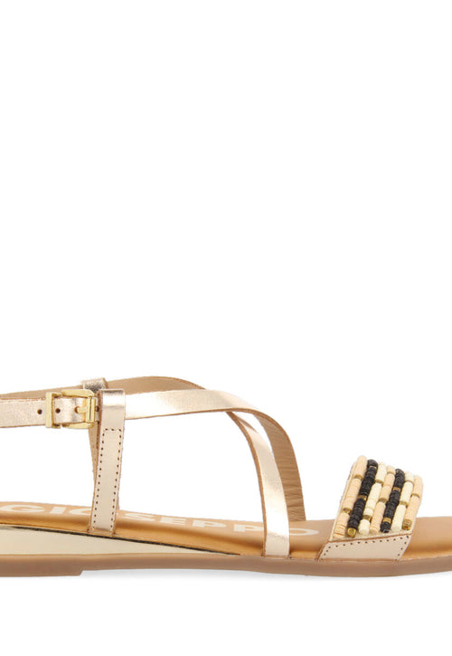 SANDALIAS DORADAS CON ADORNO DE CUENTAS Y MINI CUÑA PARA MUJER DOBROVA