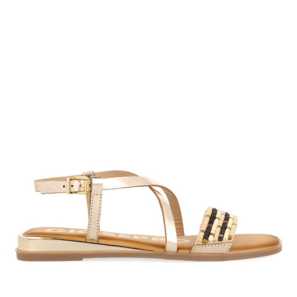 SANDALIAS DORADAS CON ADORNO DE CUENTAS Y MINI CUÑA PARA MUJER DOBROVA