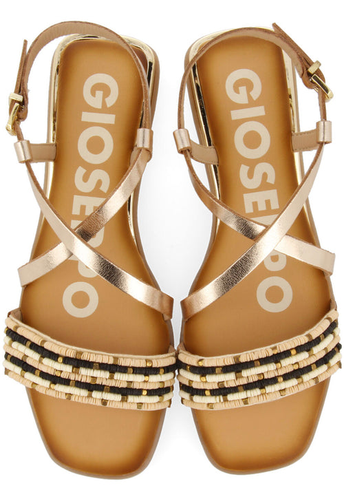 SANDALIAS DORADAS CON ADORNO DE CUENTAS Y MINI CUÑA PARA MUJER DOBROVA