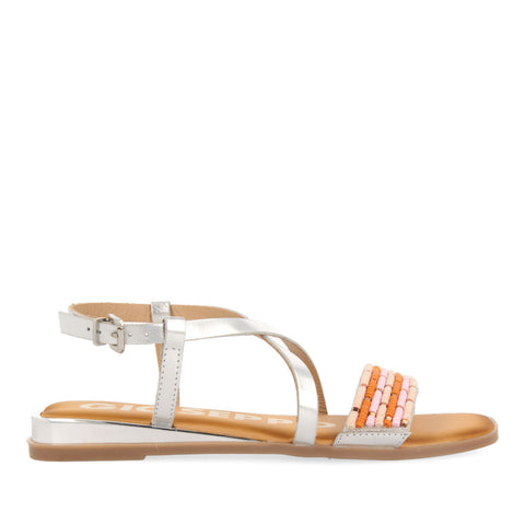SILVER MINI WEDGE SANDALS DETAILED WITH BEADS FOR WOMAN DOBROVA