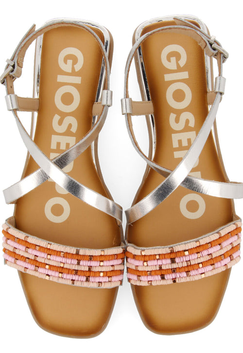 SANDALIAS PLATEADAS CON ADORNO DE CUENTAS Y MINI CUÑA PARA MUJER DOBROVA