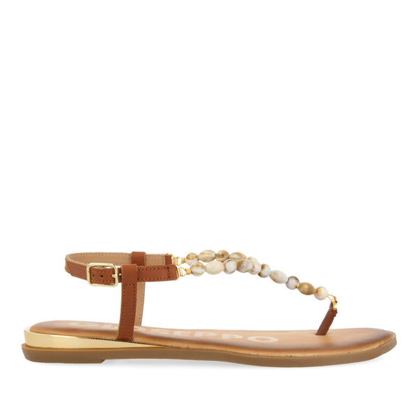 SANDALIAS COLOR CUERO CON ADORNO DE PIEDRAS PARA MUJER WESCAN