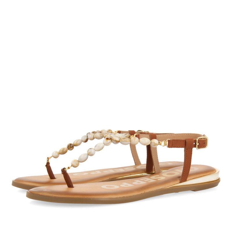 SANDALIAS COLOR CUERO CON ADORNO DE PIEDRAS PARA MUJER WESCAN
