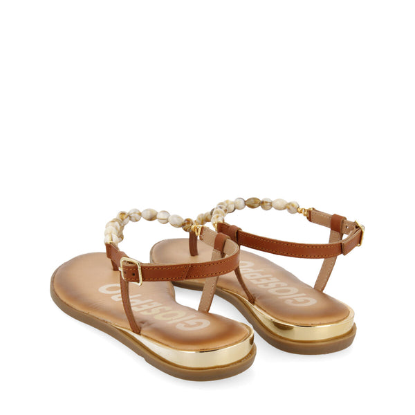 SANDALIAS COLOR CUERO CON ADORNO DE PIEDRAS PARA MUJER WESCAN