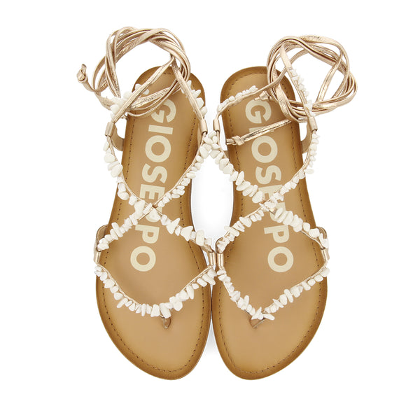 SANDALIAS DE PIEL COLOR DORADO CON ADORNOS EN BLANCO PARA MUJER LISIEUX