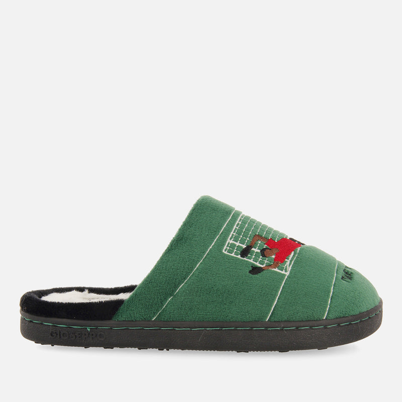 Zapatillas de estar por casa destalonadas verdes con estampado de fútbol para niña y niño tartu