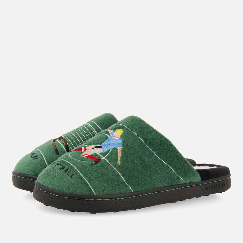 Zapatillas de estar por casa destalonadas verdes con estampado de fútbol para niña y niño tartu