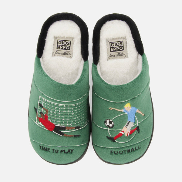 Zapatillas de estar por casa destalonadas verdes con estampado de fútbol para niña y niño tartu