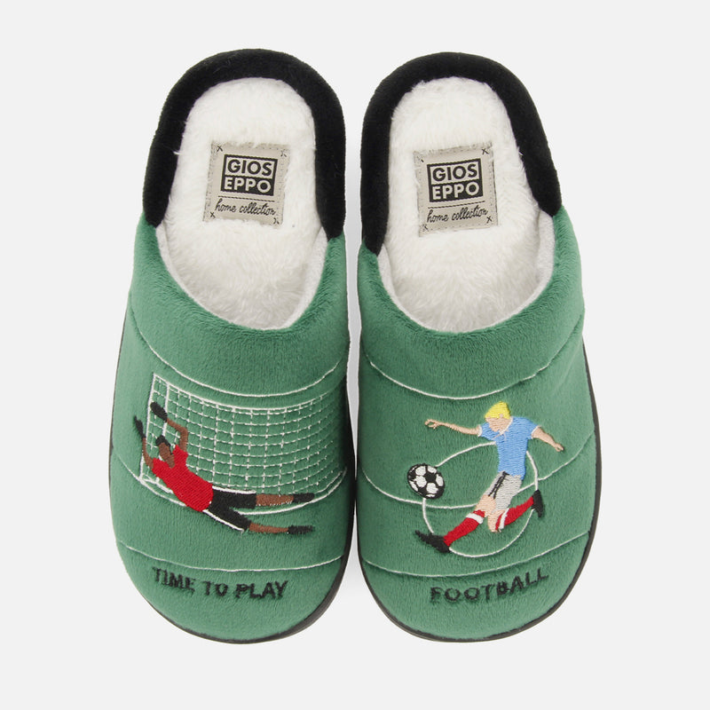 Zapatillas de estar por casa destalonadas verdes con estampado de fútbol para niña y niño tartu
