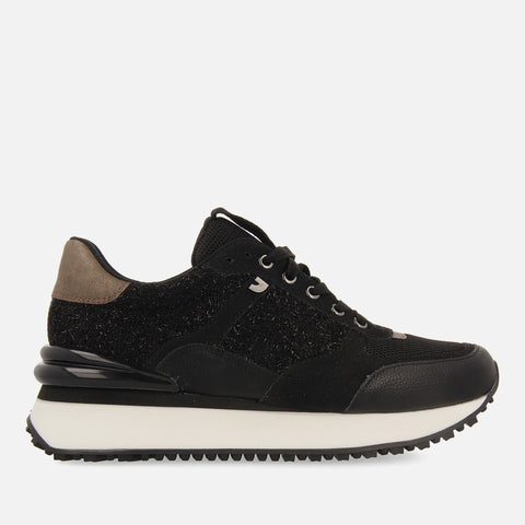 BINSFELD WOMEN'S BLACK MONOCHROME SHINY SNEAKERS