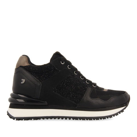 LELLIG WOMEN'S BLACK MONOCHROME SNEAKERS WITH INNER WEDGES