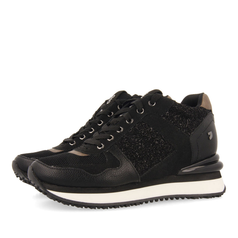 Lellig women's black monochrome sneakers with inner wedges