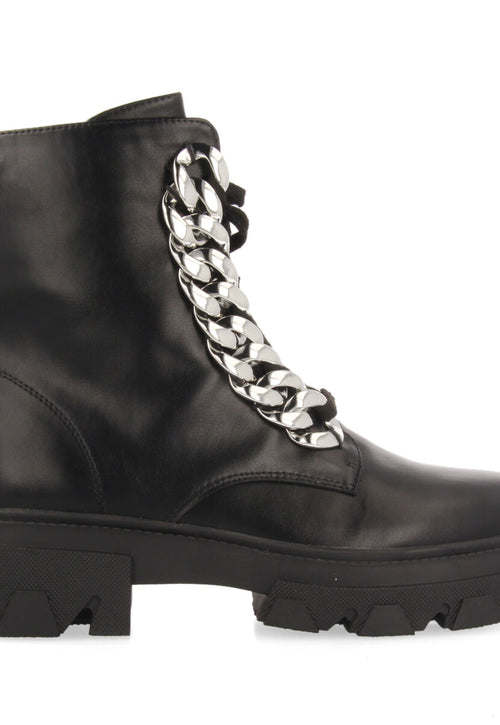 Holzthum women's black lace-up combat boots with track soles and maxi chains