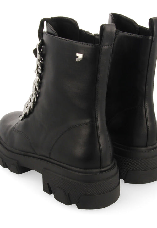 Holzthum women's black lace-up combat boots with track soles and maxi chains