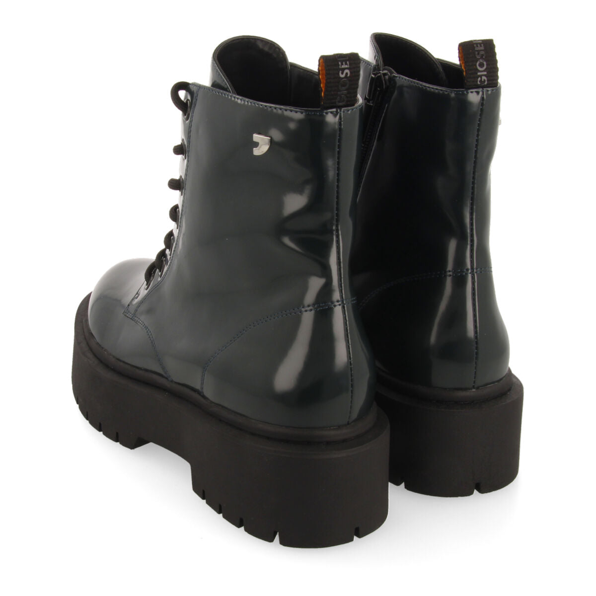 Bottines vert foncé de type motard à lacets et semelle double de couleur noire pour femme laussa