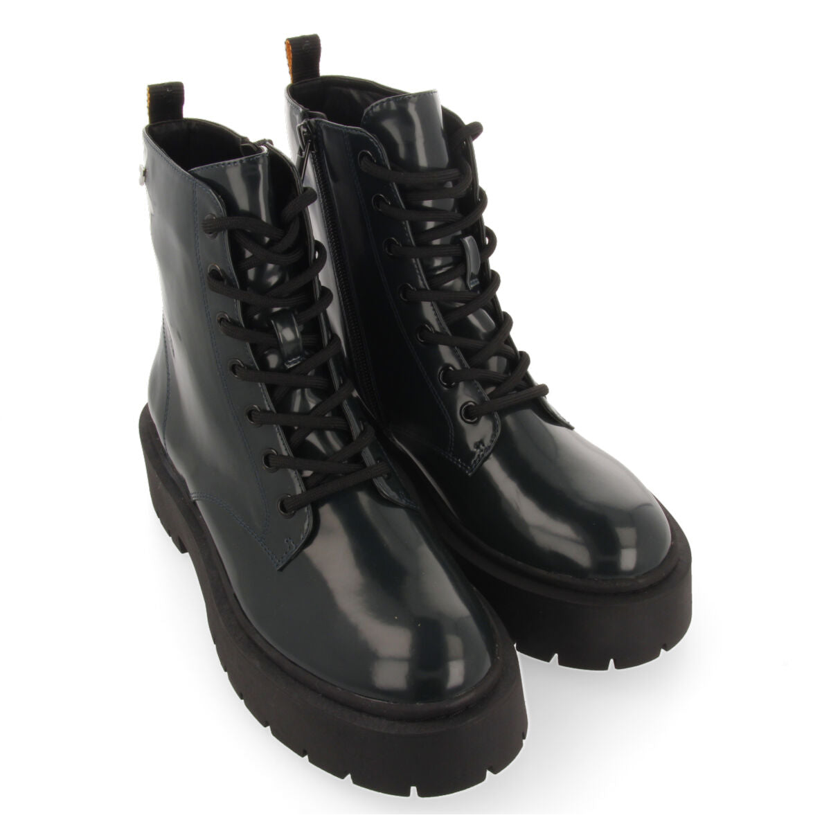 Bottines vert foncé de type motard à lacets et semelle double de couleur noire pour femme laussa