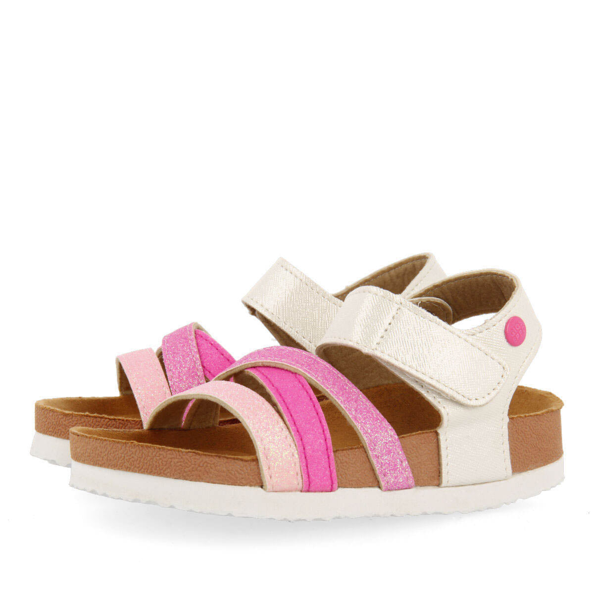Saumos girls multicoloured shiny footbed sandals in shades ofink