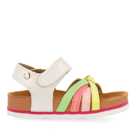 ANICUNS GIRLS MULTICOLOURED FOOTBED SANDALS WITH SHINY COLOURFUL STRAPS