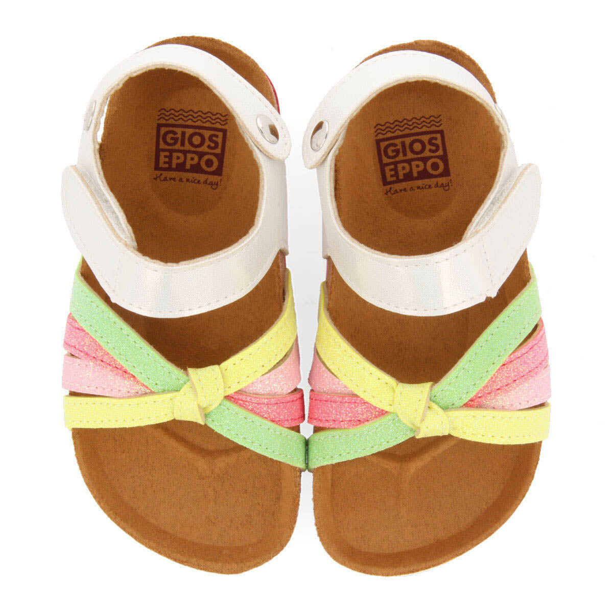 Anicuns girls multicoloured footbed sandals with shiny colourful straps