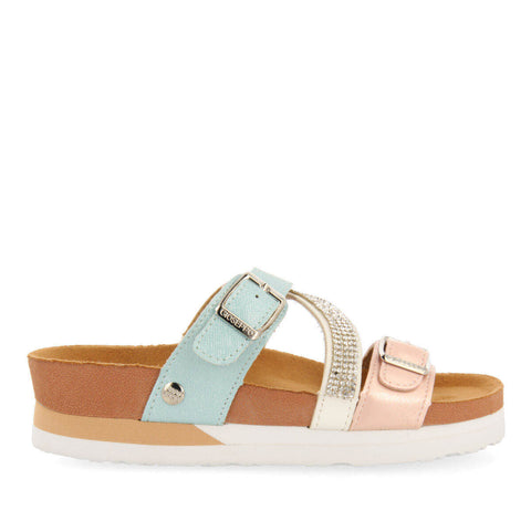 YVRAC GIRLS MULTICOLOURED FOOTBED SANDALS WITH SILVER DETAILS