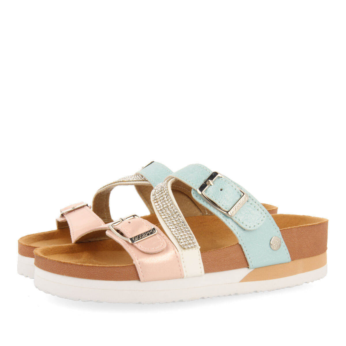 Yvrac girls multicoloured footbed sandals with silver details