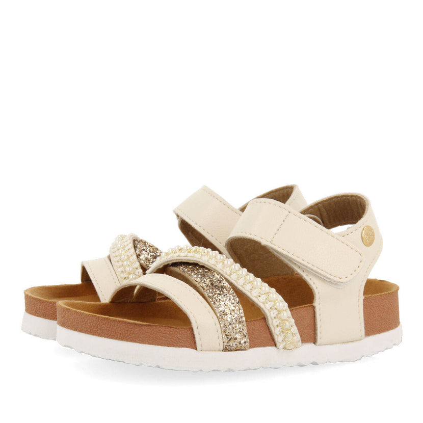 Eloyes girls off white shiny footbed sandals