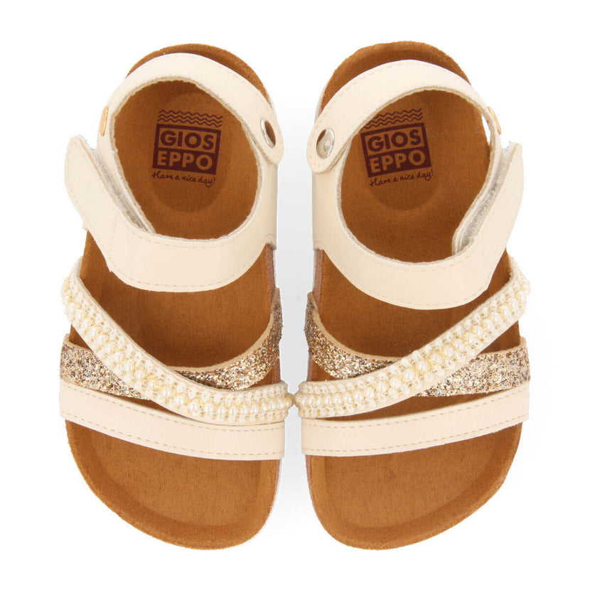 Eloyes girls off white shiny footbed sandals