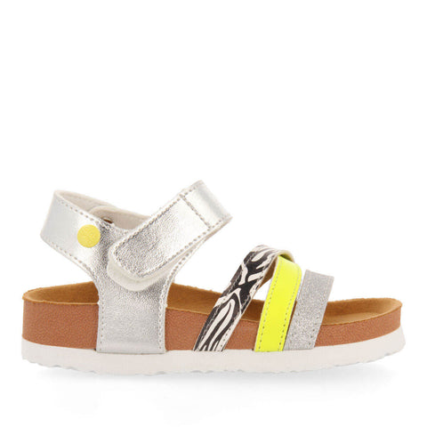 ITINGA GIRLS SILVER FOOTBED SANDALS WITH GLITTERY DETAILS