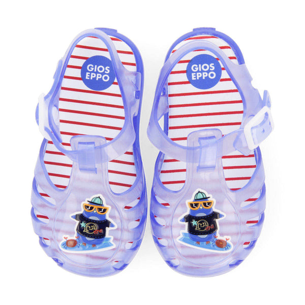 Kawit babies blue jelly sandals withenguin design