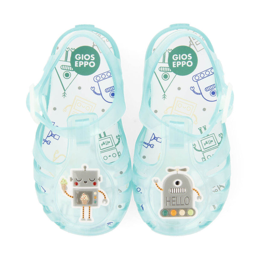Popian babies green jelly sandals with robot design