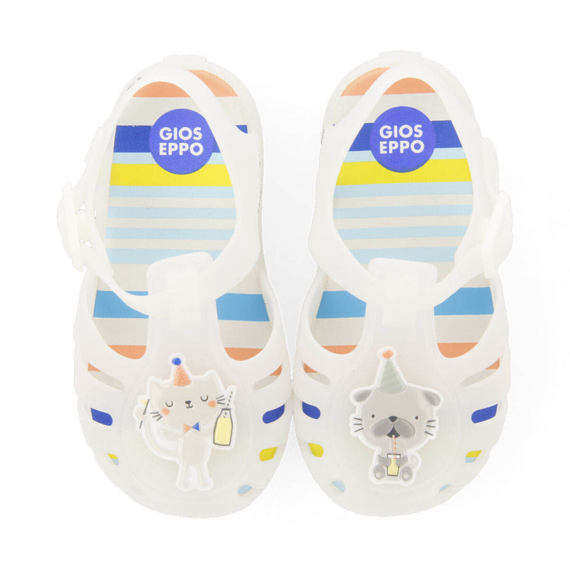 Uarini babies white jelly shoes with kitten anduppy design