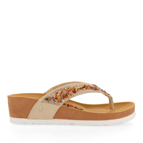CIABATTINE STILE BIO BEIGE CON ZEPPA E DETTAGLIO DI PIETRE MULTICOLORE PER DONNA ATHIS 