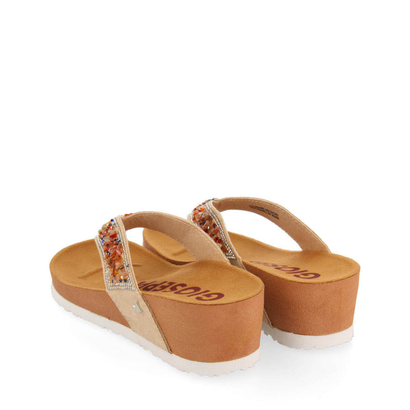 Ciabattine stile bio beige con zeppa e dettaglio di pietre multicolore per donna athis 