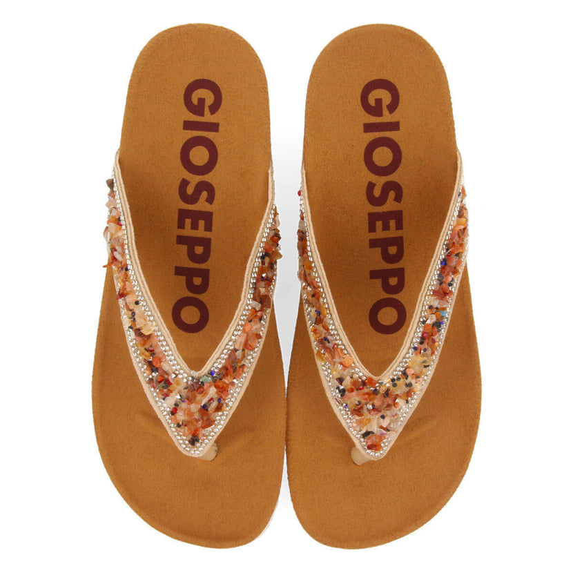 Ciabattine stile bio beige con zeppa e dettaglio di pietre multicolore per donna athis 