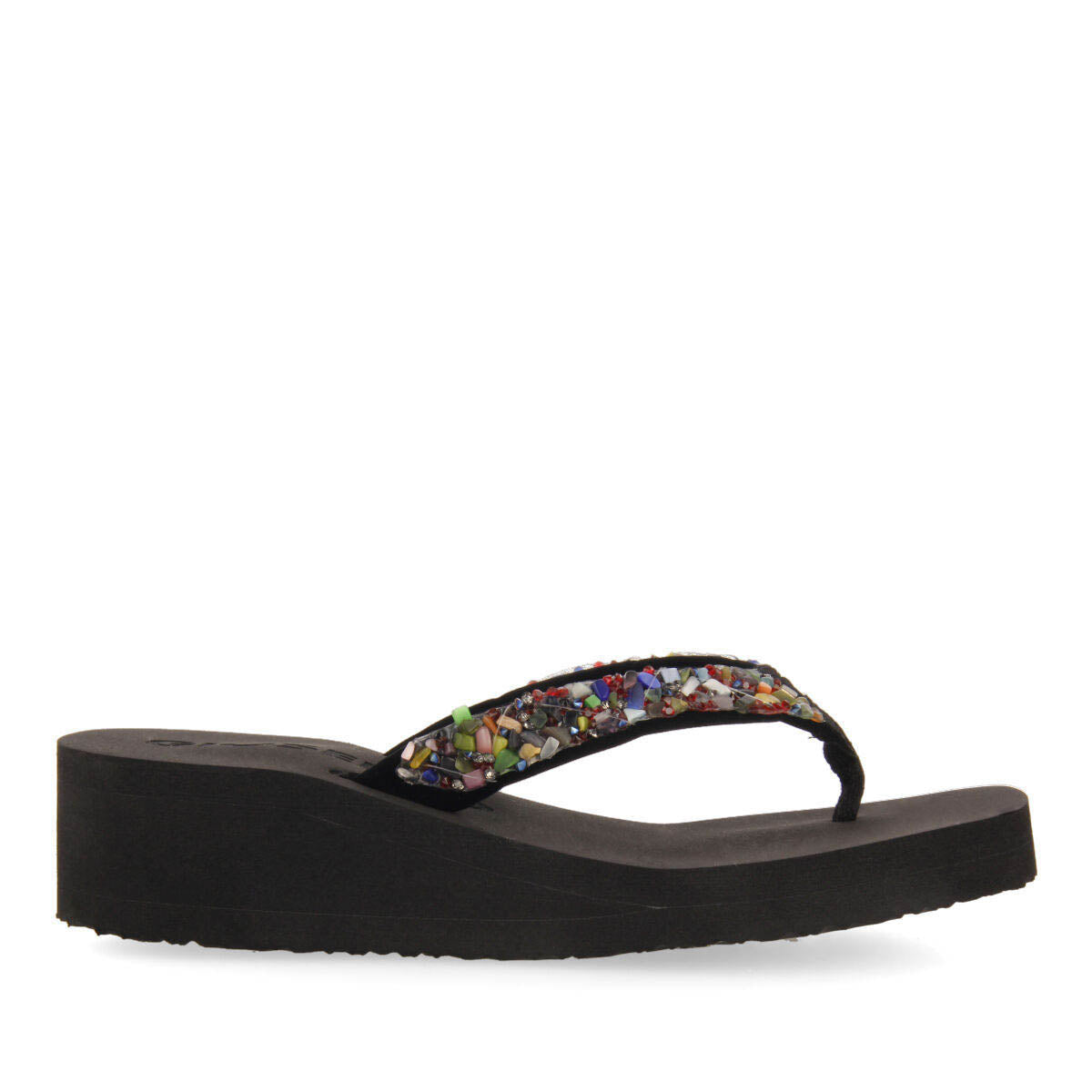 Destord women's black wedges with decorative multicoloured stones