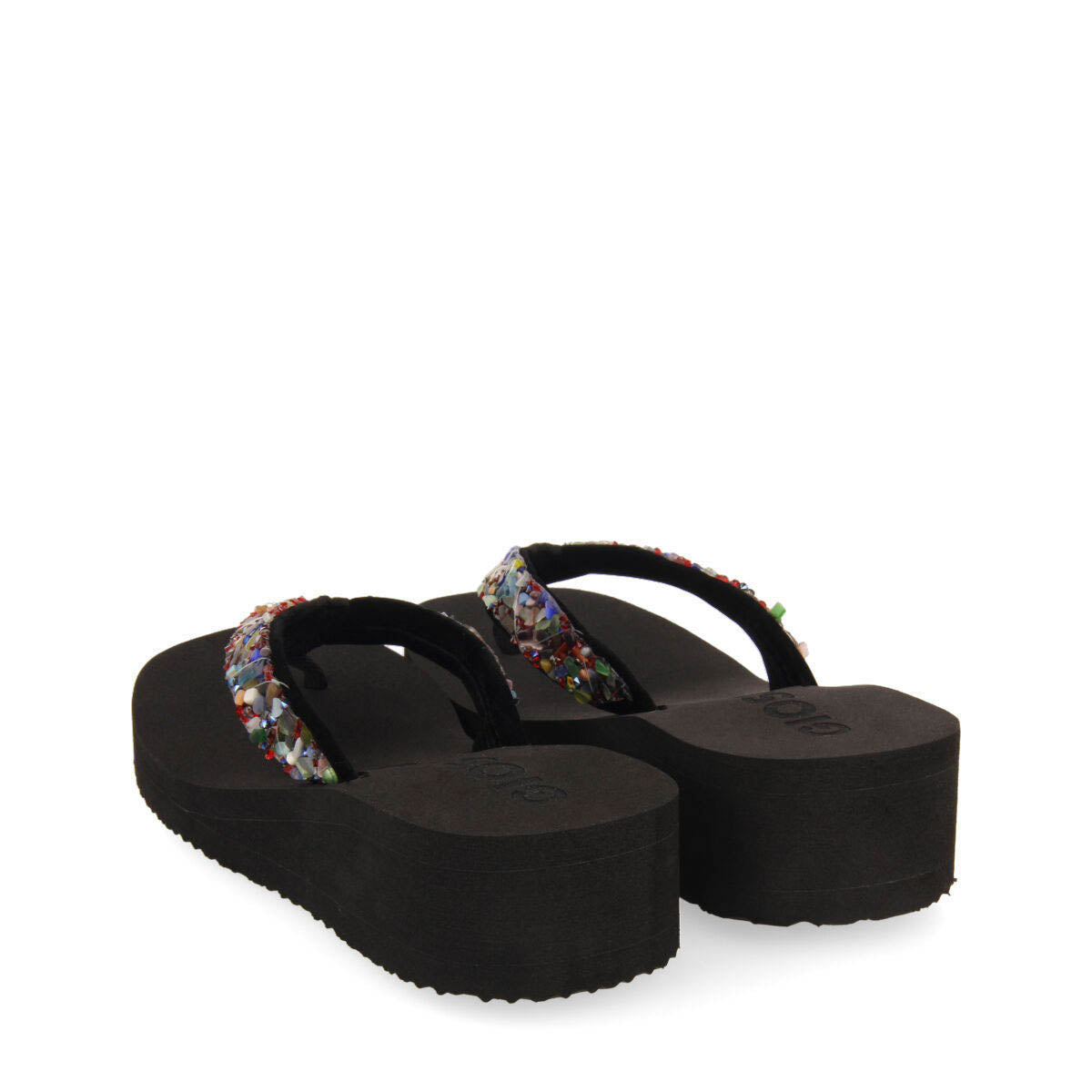 Destord women's black wedges with decorative multicoloured stones