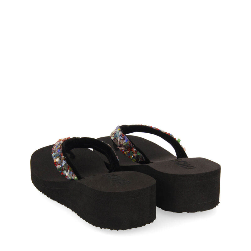 Ciabattine nere con zeppa con dettaglio di strass multicolore per donna destord 