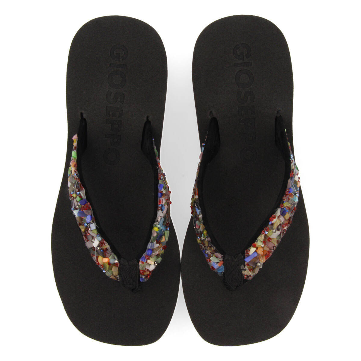 Destord women's black wedges with decorative multicoloured stones