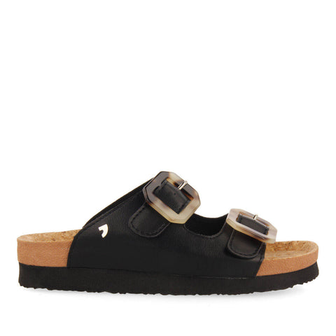 CHANCLAS NEGRAS TRANSPARENTE TIPO BIO CON HEBILLAS PARA MUJER DAGNEUX