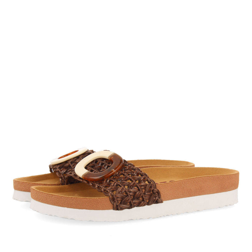 Candiva women's brown footbed slide sandals with decoration
