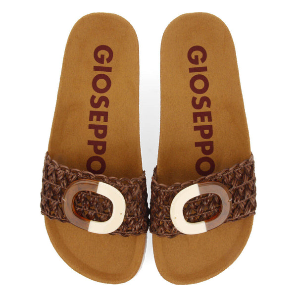 Candiva women's brown footbed slide sandals with decoration