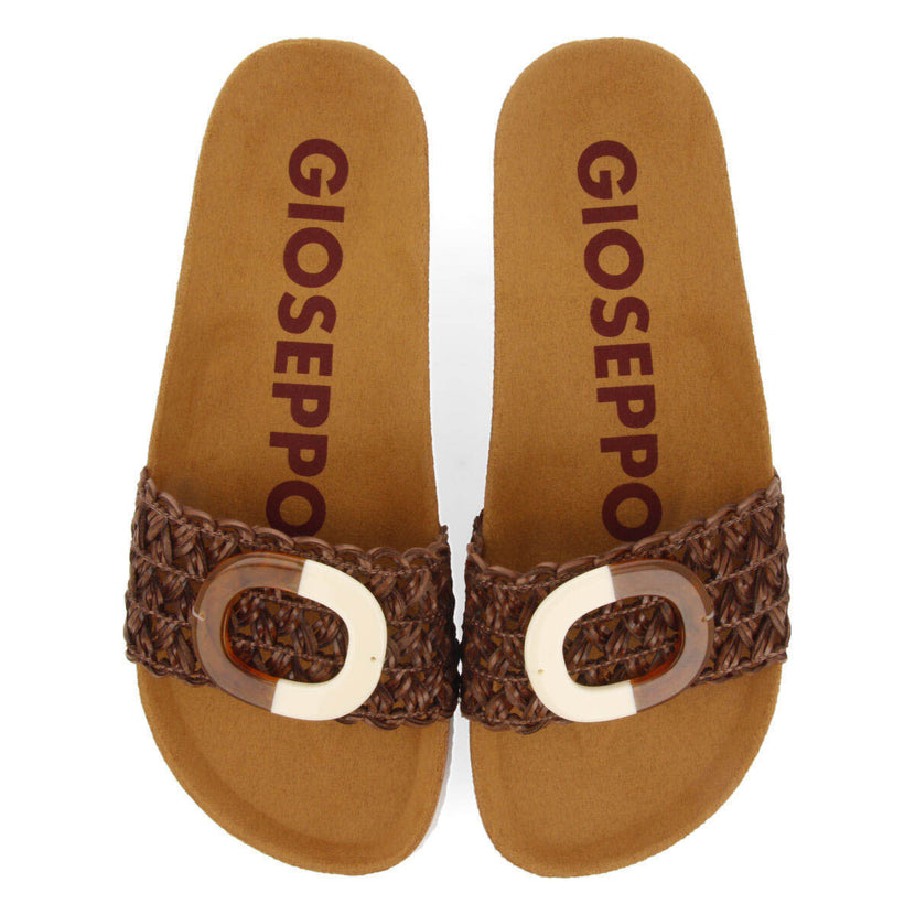 Candiva women's brown footbed slide sandals with decoration