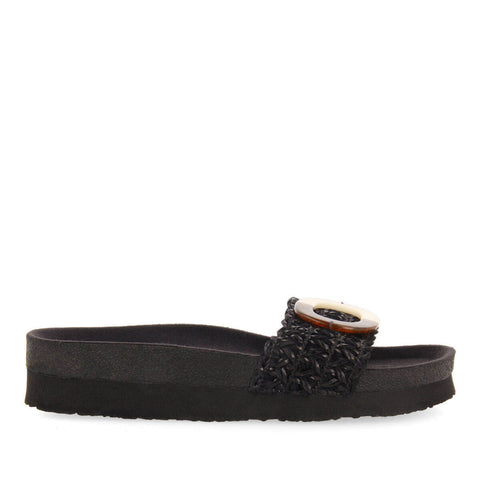 CANDIVA WOMEN'S BLACK FOOTBED SLIDE SANDALS WITH DECORATION