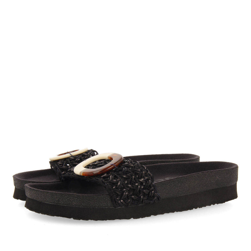 Candiva women's black footbed slide sandals with decoration