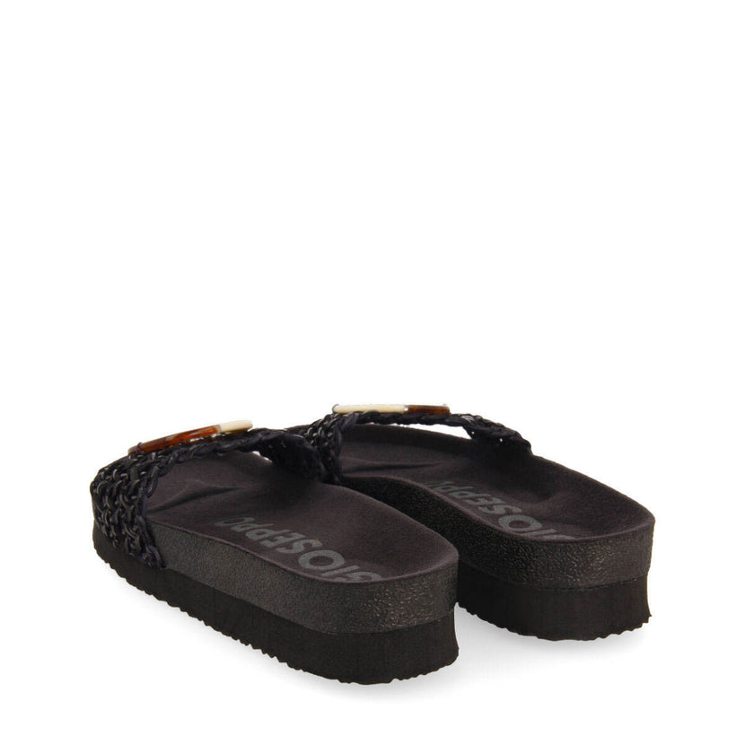 Candiva women's black footbed slide sandals with decoration